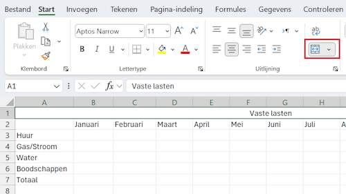 Cellen samenvoegen en centreren